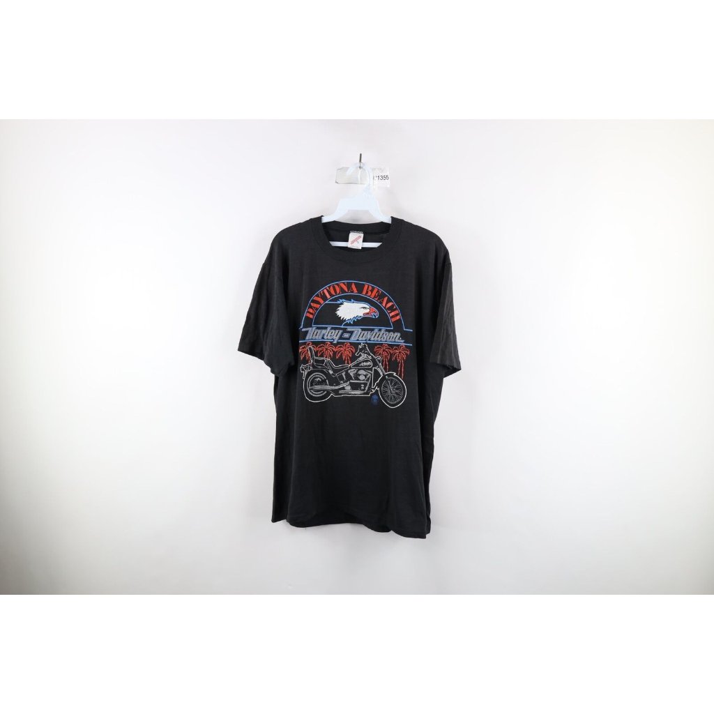 Vtg 80s Harley Davidson Mens Xl Spell Out Faded Thin Daytona Beach TShirt Usa
